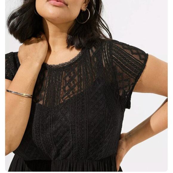 Torrid Midi Rayon Slub Lace Trim Dress Size 00 - Picture 4 of 12